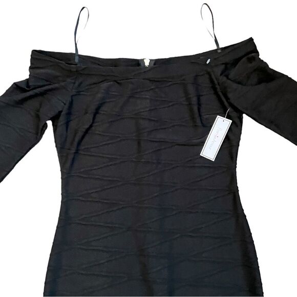 Off-shoulder black Bodycon midi dress gold zipper back NWT Size 10 Premier Amour - Picture 4 of 12